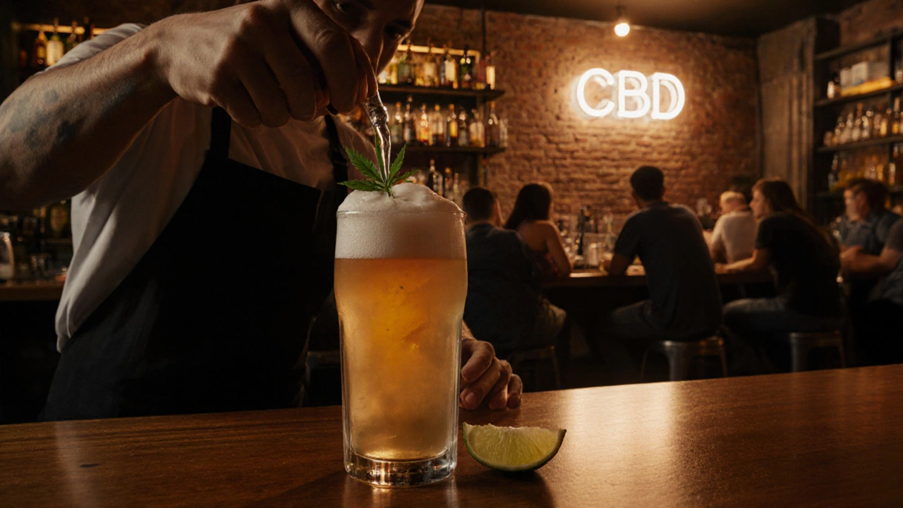 Barman podává konopné pivo v moderním baru v Guadalajare.
