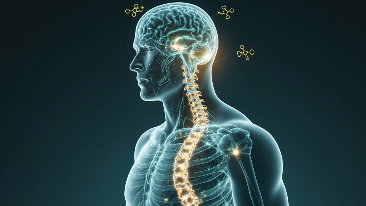 Abstraktní znázornění CBD molekul ovlivňujících endokanabinoidní systém v těle.