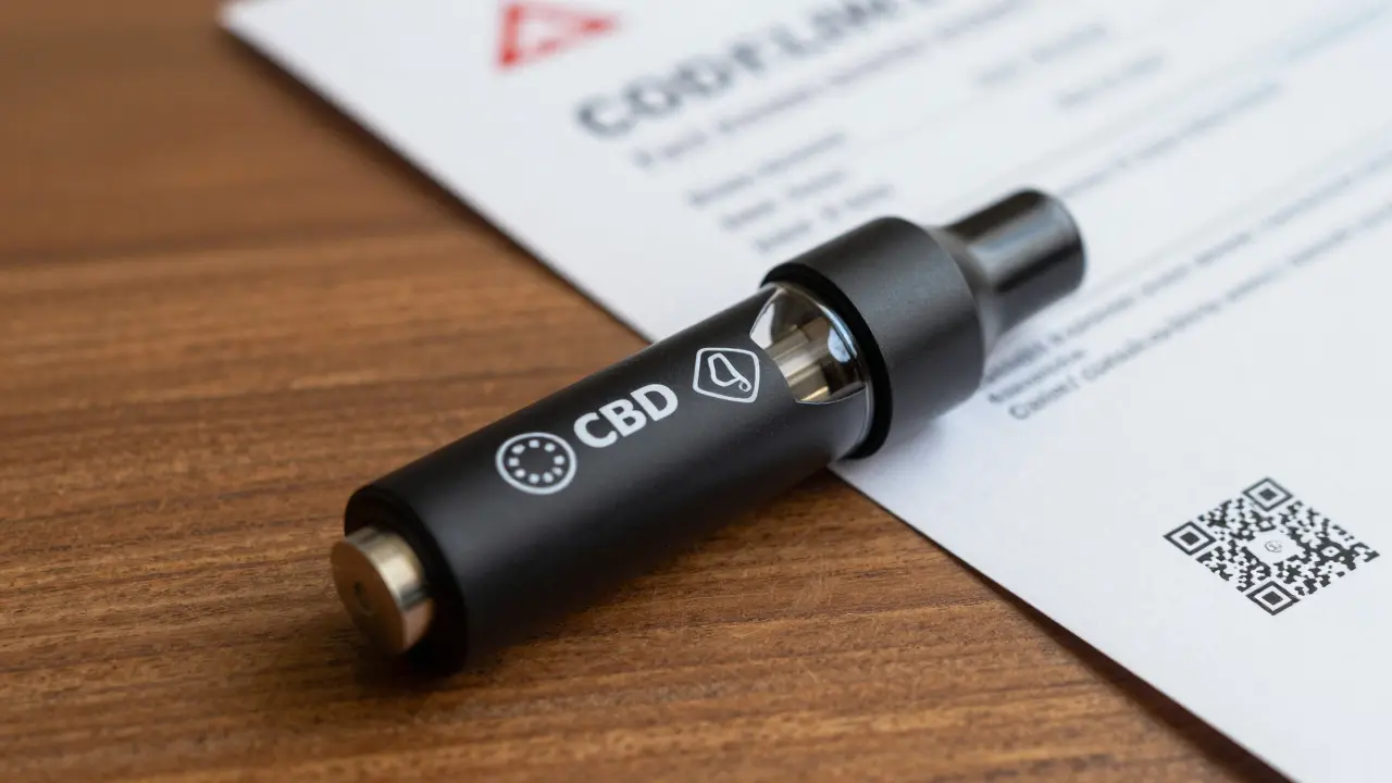 Dětská bezpečná obalu CBD vapy s evropskými varovnými symboly a certifikátem