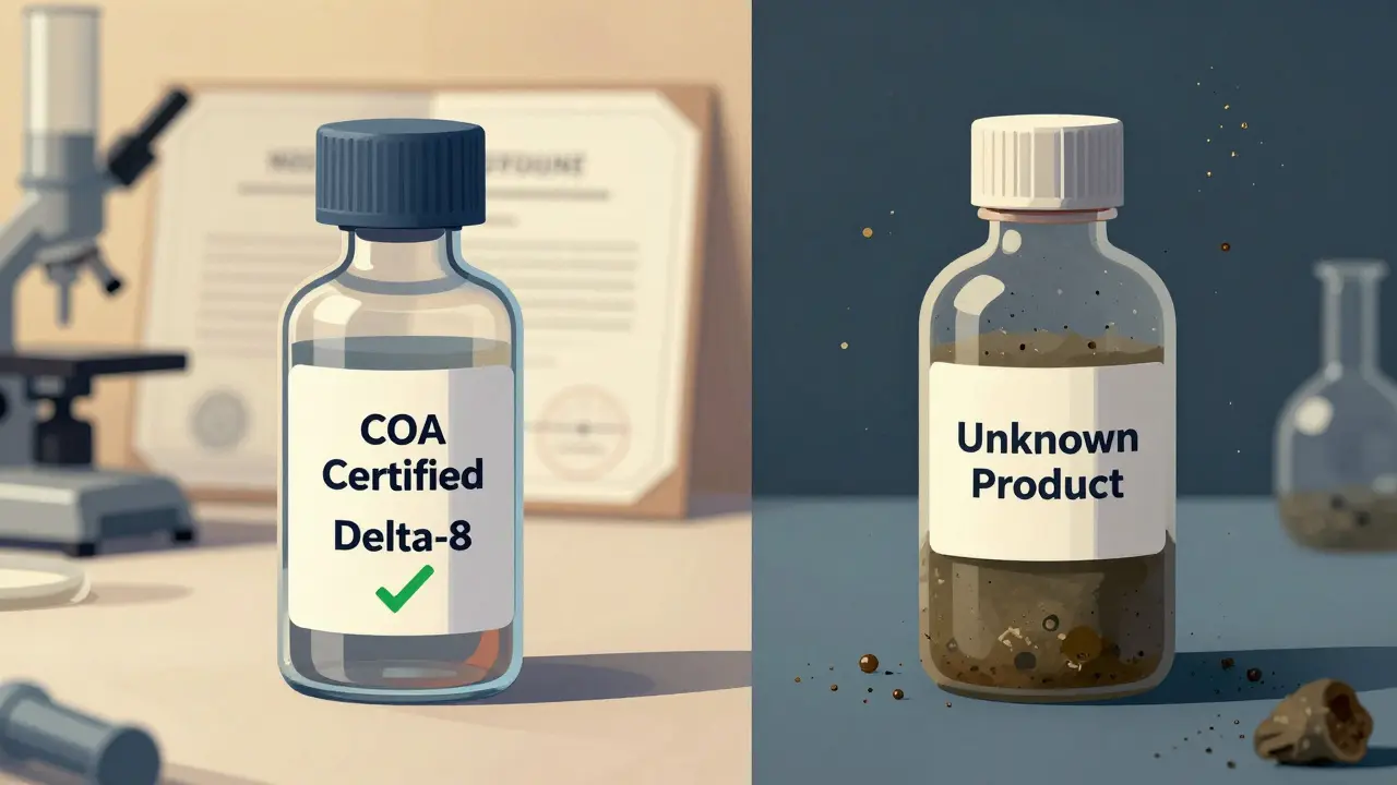 Čistý a nečistý produkt delta-8 v kontrastním složení