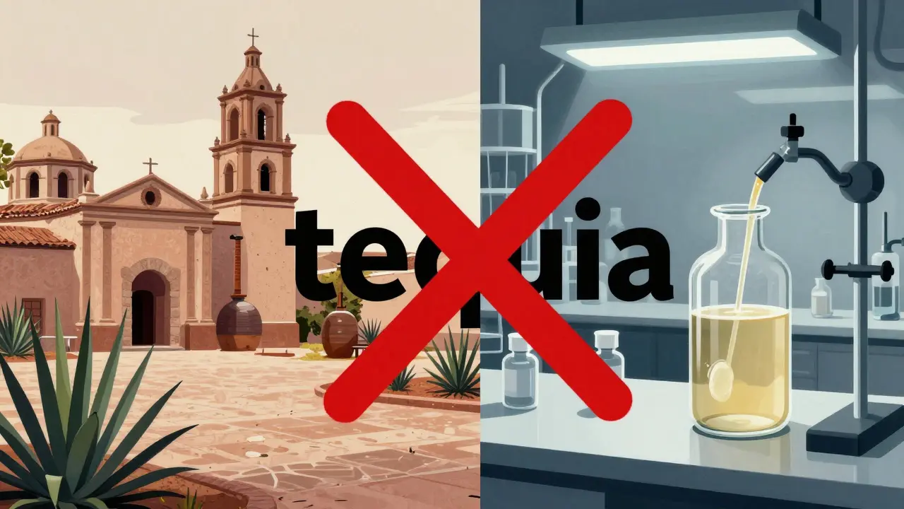 Dvě strany: tradiční mexická tequila vlevo a CBD infuze vpravo, přes něj červené kříž.