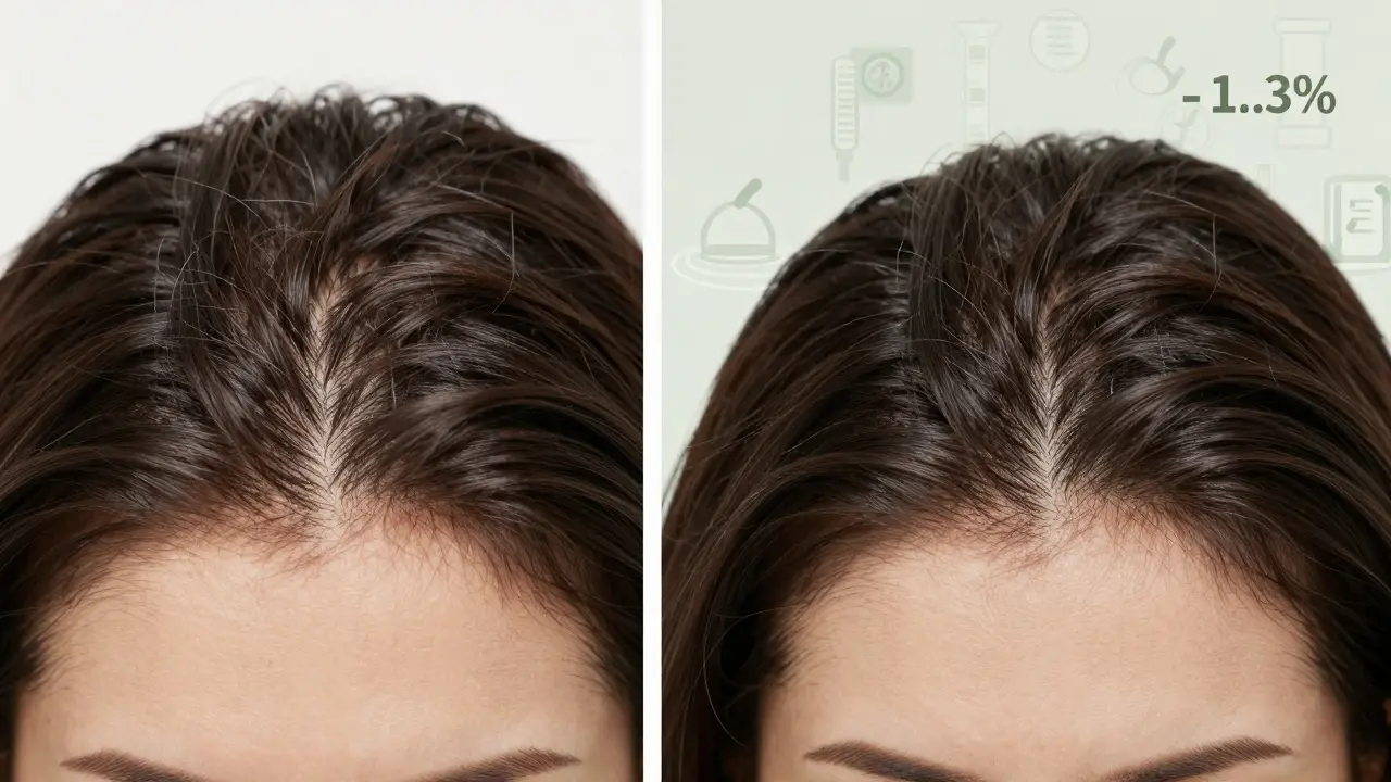 Porovnání pokožky hlavy před a po 12 týdnech používání CBD oleje.