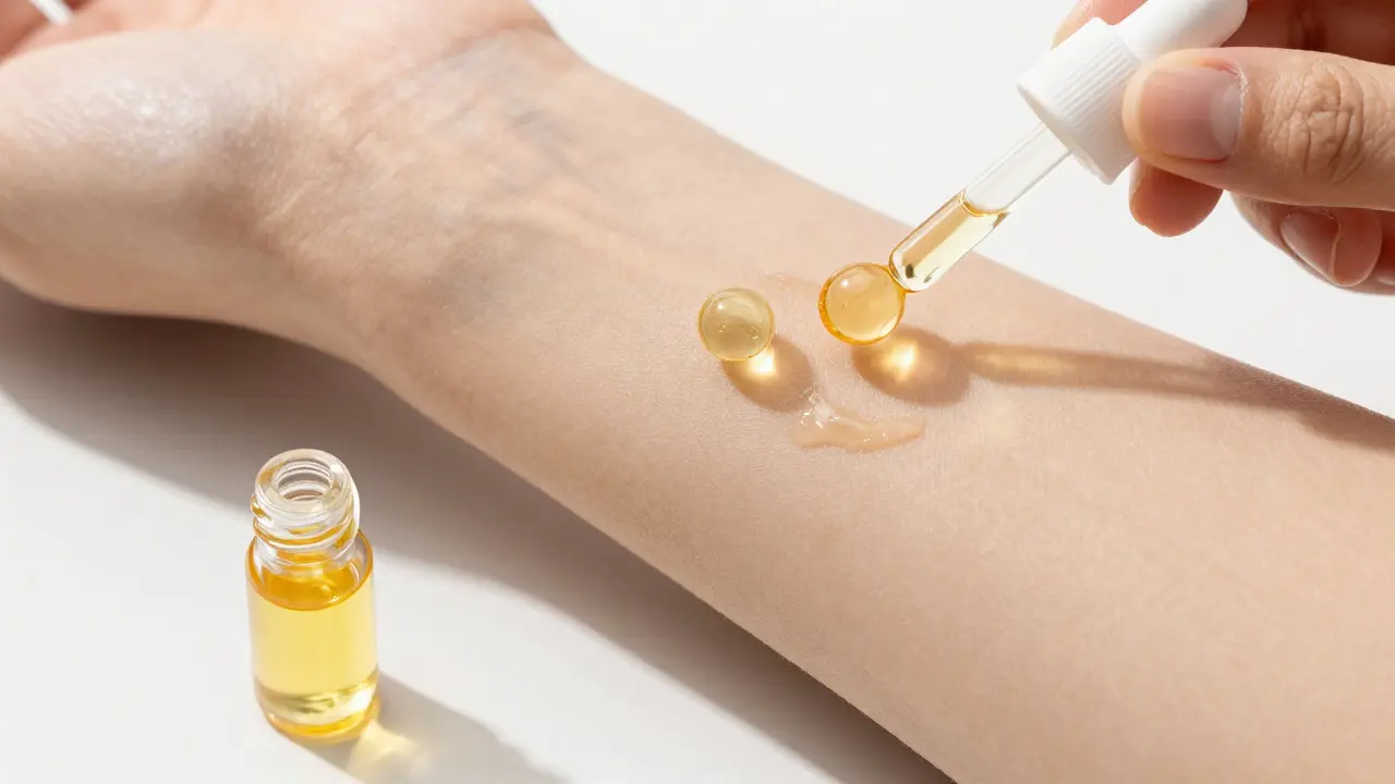 Použití kvalitního CBD krému na paži s mikroskopickými liposomami pronikajícími pod pokožku.