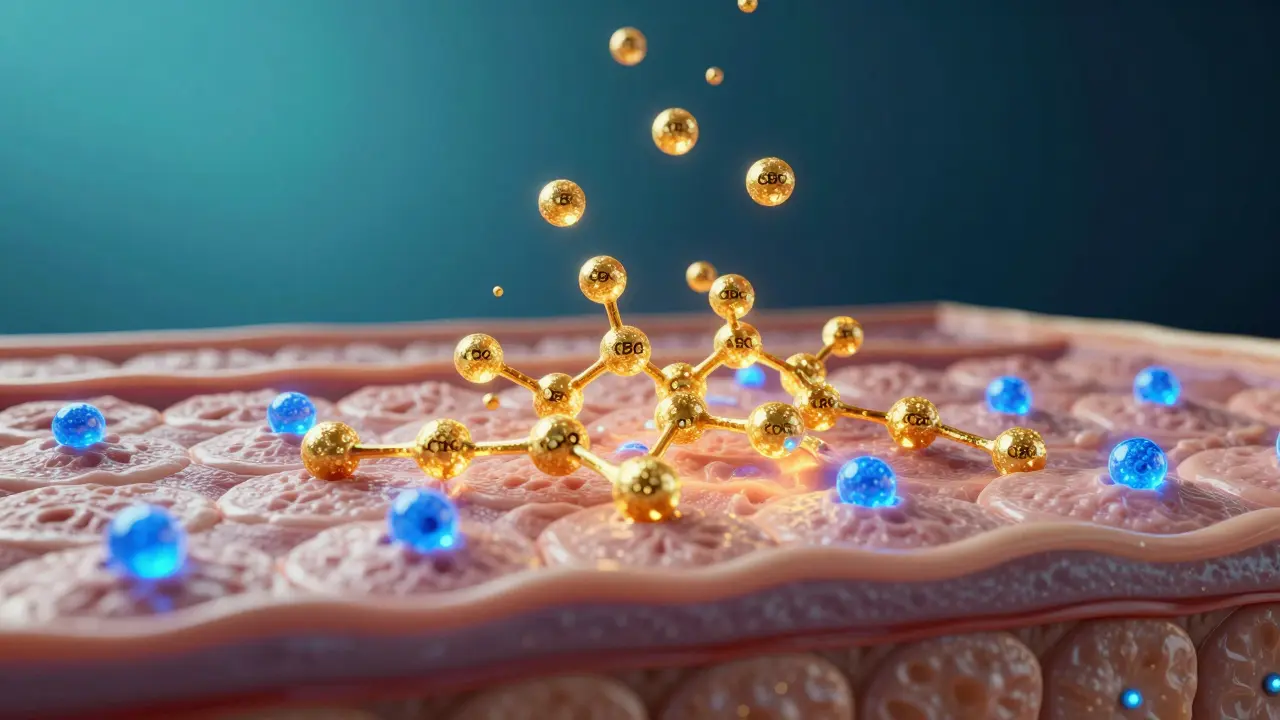 3D vizualizace molekul CBG interagujících s receptory v pokožce
