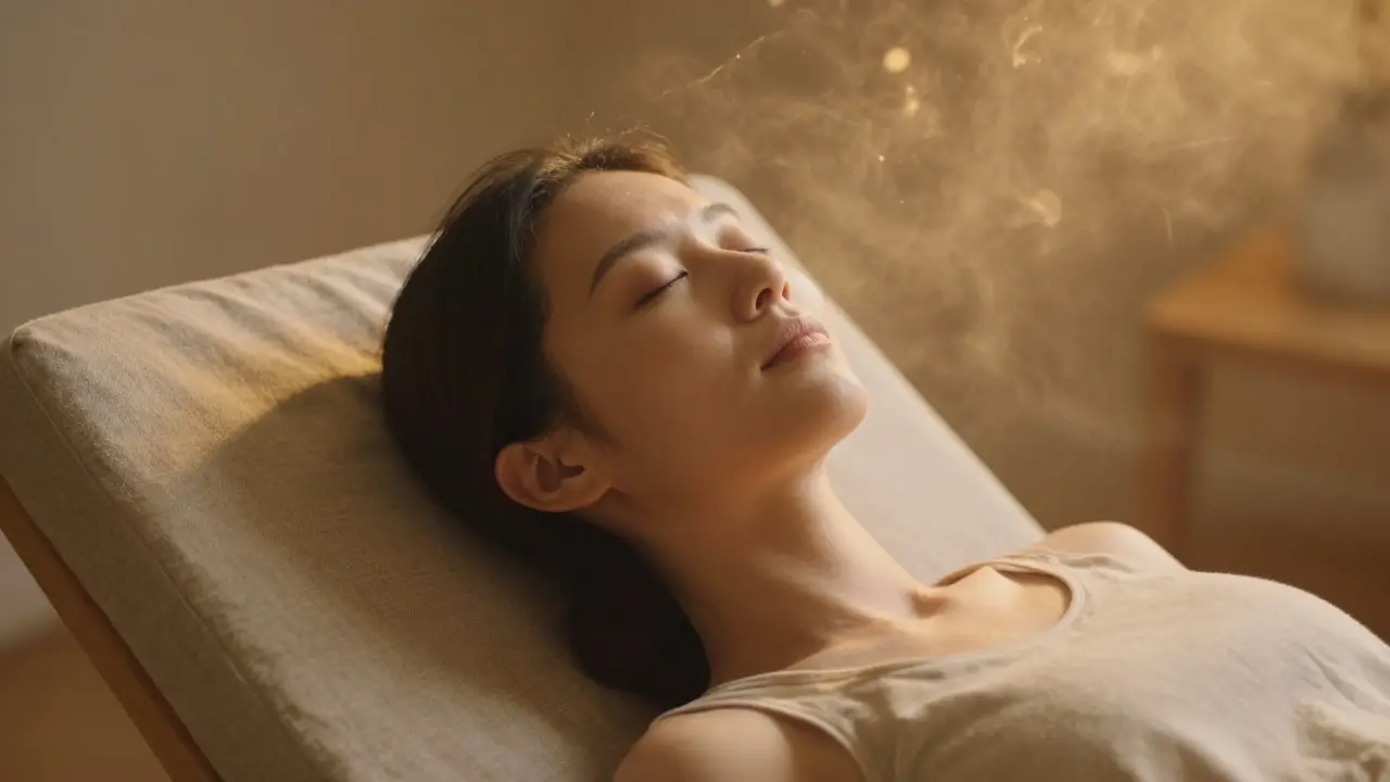 Klidný člověk s jemnou zlatou aurou symbolizující relaxaci a účinek CBD.