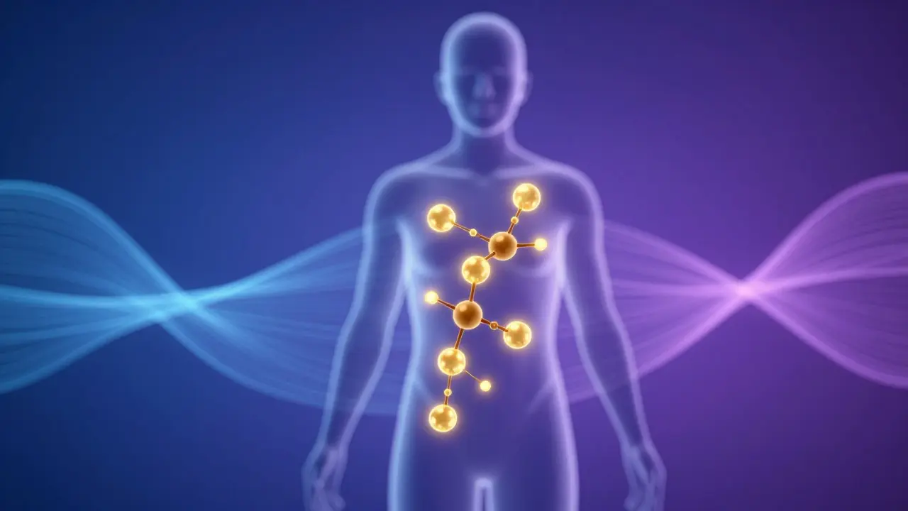 Konceptuální ilustrace interakce CBD s endokanabinoidním systémem v těle.
