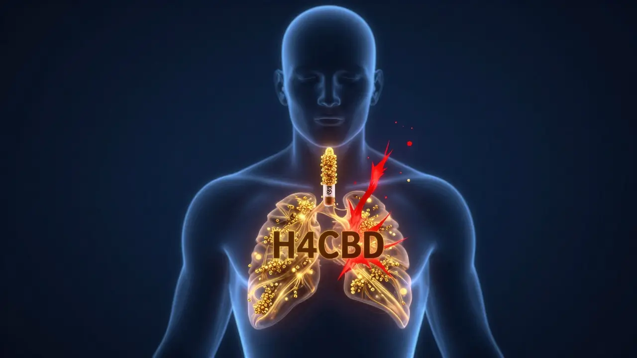 Abstraktní vizualizace interakce H4CBD a nikotinu v lidském těle