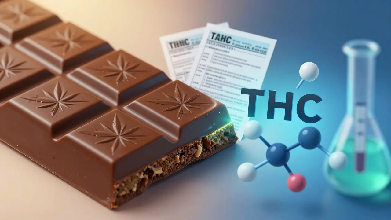 Konceptuální ilustrace daní a chemie za konopnými edibles