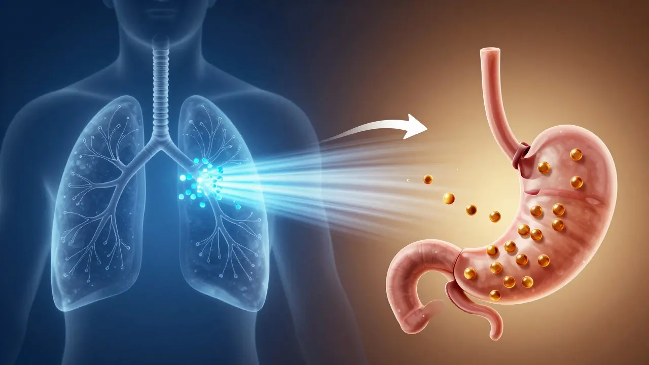Konceptuální srovnání rychlé inhalace a pomalého trávení CBD v těle