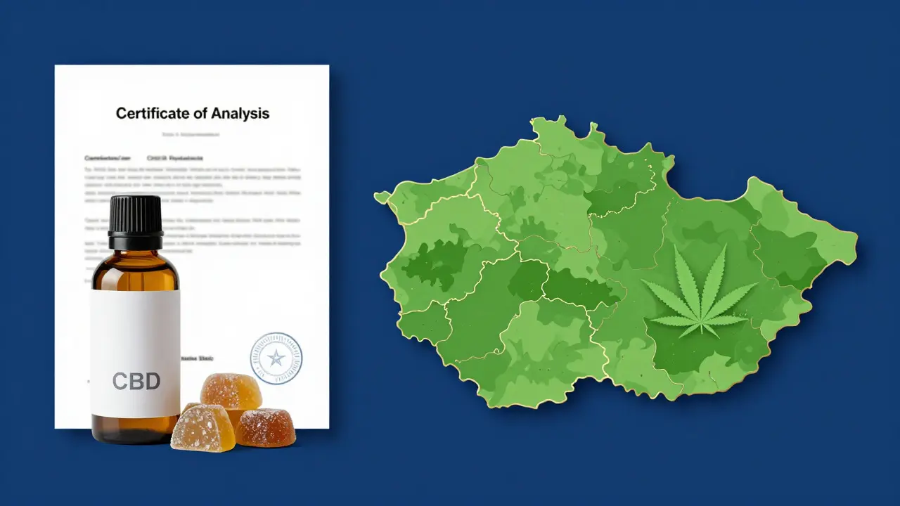 Koncept kvality CBD produktů s certifikátem a mapou České republiky