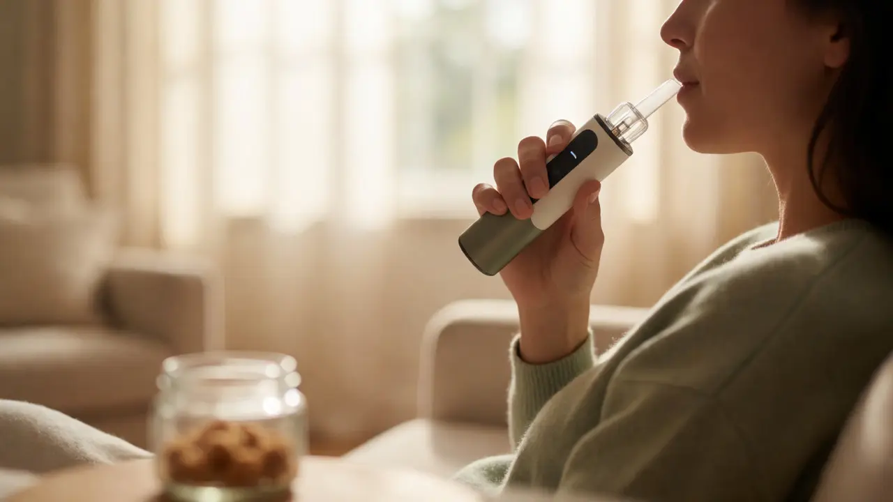 Osoba používající elektronický dabber v prosluněném interiéru