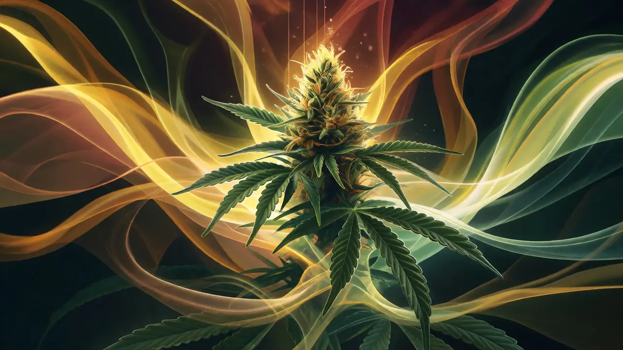 Abstraktní ilustrace synergie mezi CBD květem a terpennými profily