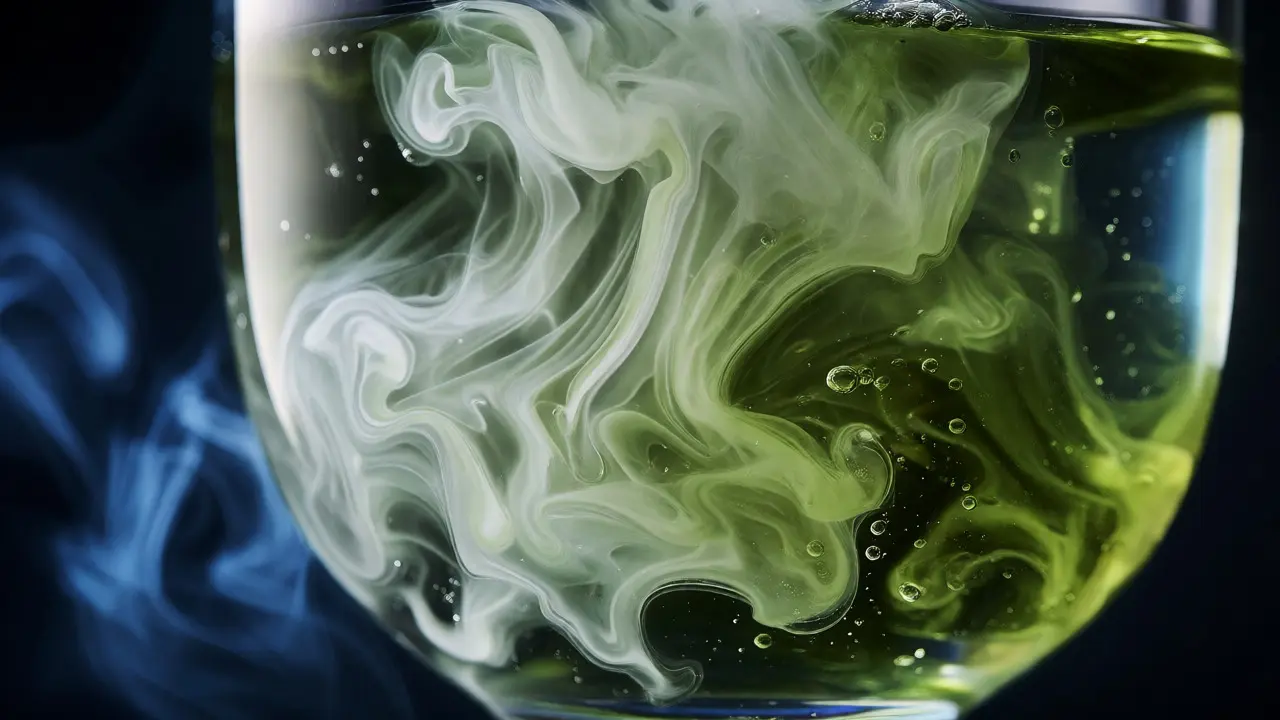 Detail louche efektu v absintu s mléčným zákalem