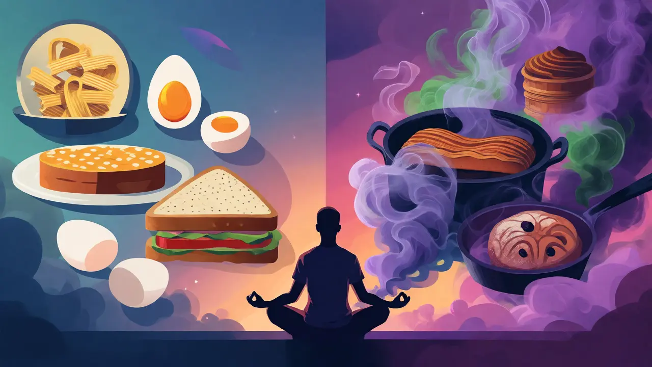 Konceptuální ilustrace rovnováhy mezi jednoduchým a složitým vařením