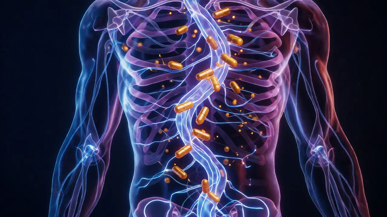 Konceptuální vizualizace interakce CBD s endokanabinoidním systémem