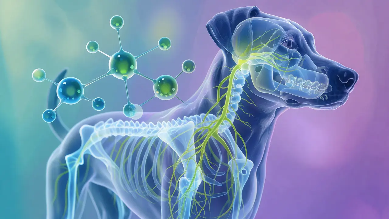 Ilustrace interakce CBD s endokanabinoidním systémem psa