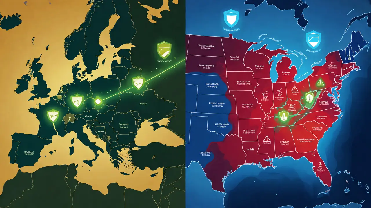 Ilustrace rozdílných pravidel pro přepravu konopí v Evropě a USA.