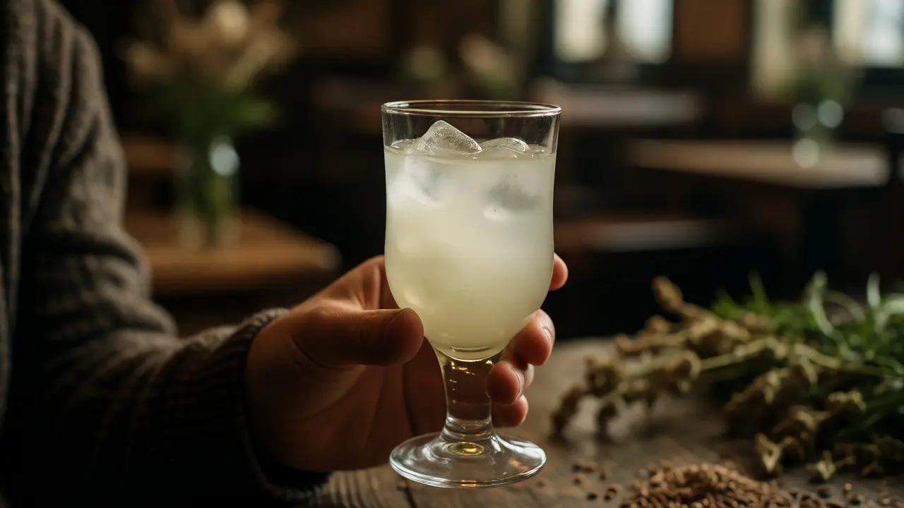 Klasický louche efekt při ředění absintu vodou