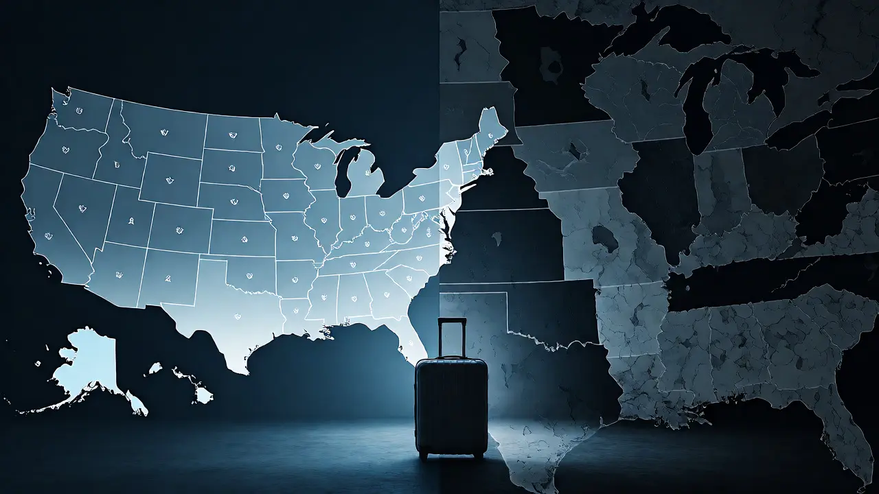 Konceptuální mapa USA znázorňující rozdíly ve federálních a místních zákonech o konopí.